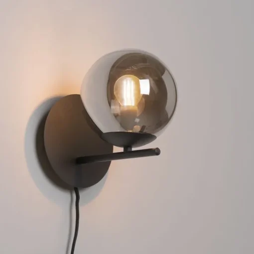 QAZQA Art Deco wandlamp zwart en smoke glas - Flore