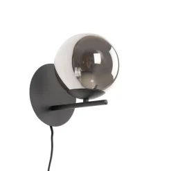 QAZQA Art Deco wandlamp zwart en smoke glas - Flore