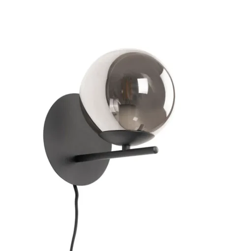 QAZQA Art Deco wandlamp zwart en smoke glas - Flore