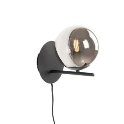 QAZQA Art Deco wandlamp zwart en smoke glas - Flore