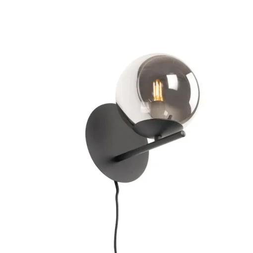 QAZQA Art Deco wandlamp zwart en smoke glas - Flore