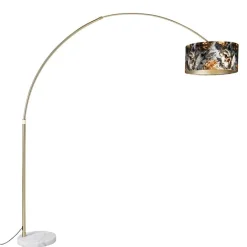 QAZQA Booglamp messing met kap bloem dessin 50 cm - XXL