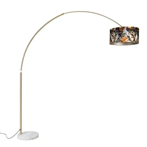 QAZQA Booglamp messing met kap bloem dessin 50 cm - XXL