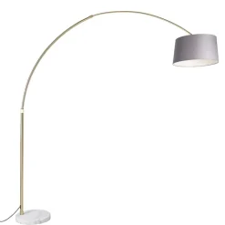 QAZQA Booglamp messing met marmer stoffen kap grijs 45 cm - XXL