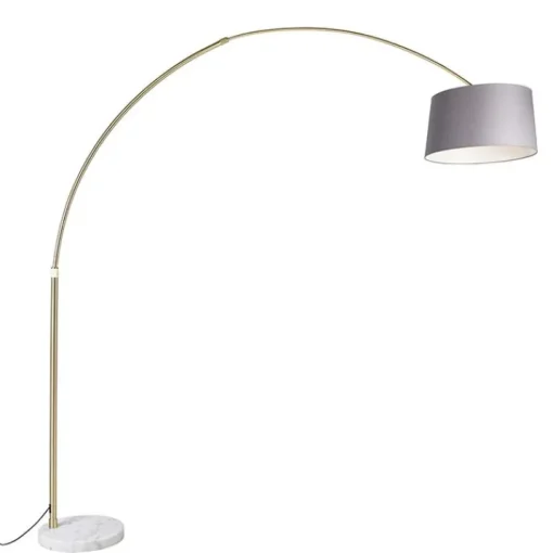 QAZQA Booglamp messing met marmer stoffen kap grijs 45 cm - XXL