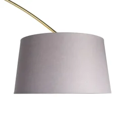 QAZQA Booglamp messing met marmer stoffen kap grijs 45 cm - XXL