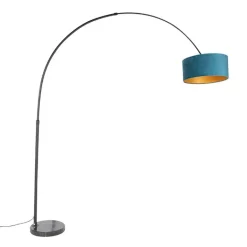 QAZQA Booglamp zwart velours kap blauw met goud 50 cm - XXL