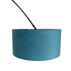 QAZQA Booglamp zwart velours kap blauw met goud 50 cm - XXL