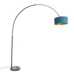 QAZQA Booglamp zwart velours kap blauw met goud 50 cm - XXL