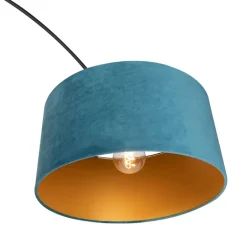 QAZQA Booglamp zwart velours kap blauw met goud 50 cm - XXL