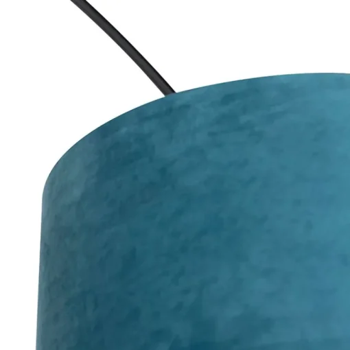 QAZQA Booglamp zwart velours kap blauw met goud 50 cm - XXL