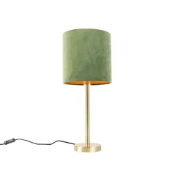 QAZQA Botanische tafellamp messing met groene kap 25 cm - Simplo