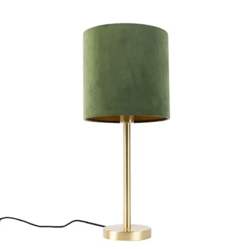 QAZQA Botanische tafellamp messing met groene kap 25 cm - Simplo