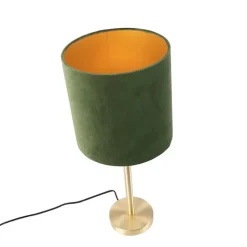QAZQA Botanische tafellamp messing met groene kap 25 cm - Simplo