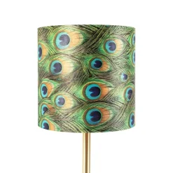 QAZQA Botanische tafellamp messing met pauw kap 25 cm - Simplo
