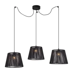 QAZQA Buiten hanglamp zwart met zwarte kap van touw 3-lichts IP44 - Cava Jayla