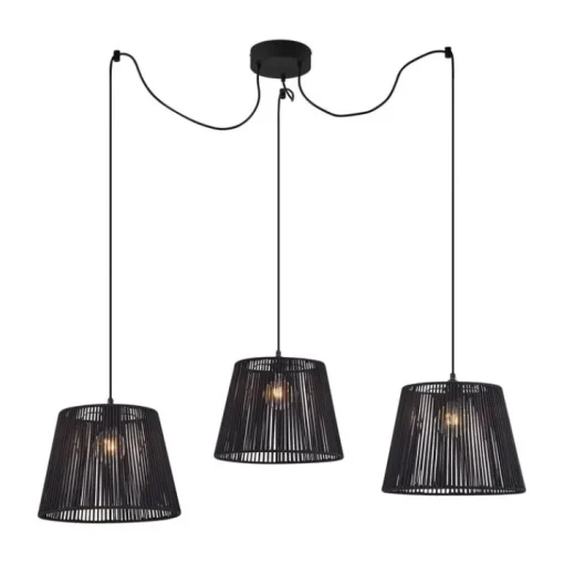 QAZQA Buiten hanglamp zwart met zwarte kap van touw 3-lichts IP44 - Cava Jayla