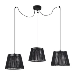 QAZQA Buiten hanglamp zwart met zwarte kap van touw 3-lichts IP44 - Cava Jayla