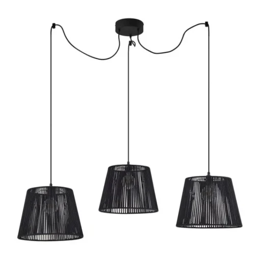QAZQA Buiten hanglamp zwart met zwarte kap van touw 3-lichts IP44 - Cava Jayla