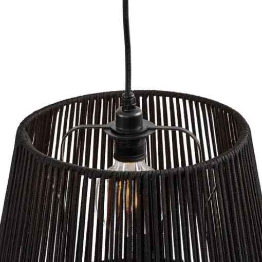 QAZQA Buiten hanglamp zwart met zwarte kap van touw 3-lichts IP44 - Cava Jayla