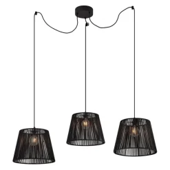 QAZQA Buiten hanglamp zwart met zwarte kap van touw 3-lichts IP44 - Cava Jayla