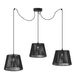 QAZQA Buiten hanglamp zwart met zwarte kap van touw 3-lichts IP44 - Cava Jayla