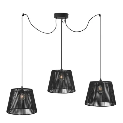 QAZQA Buiten hanglamp zwart met zwarte kap van touw 3-lichts IP44 - Cava Jayla