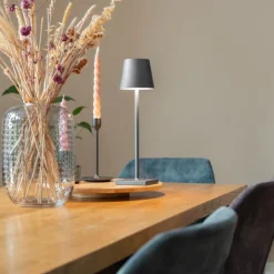 QAZQA Buiten tafellamp grijs incl. LED met touch dimmer oplaadbaar - Janet