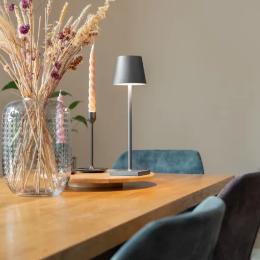 QAZQA Buiten tafellamp grijs incl. LED met touch dimmer oplaadbaar - Janet