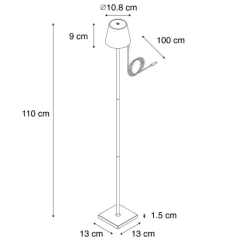QAZQA Buiten vloerlamp wit incl. LED met touch dimmer oplaadbaar - Janet