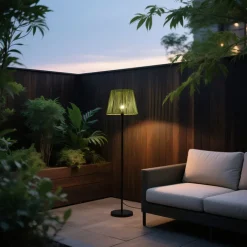 QAZQA Buiten vloerlamp zwart met kap groen touw IP44 - Virginia Jayla