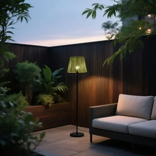 QAZQA Buiten vloerlamp zwart met kap groen touw IP44 - Virginia Jayla