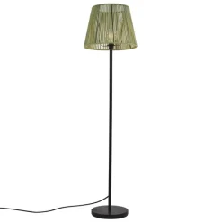 QAZQA Buiten vloerlamp zwart met kap groen touw IP44 - Virginia Jayla