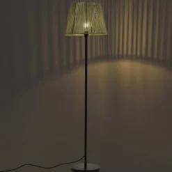 QAZQA Buiten vloerlamp zwart met kap groen touw IP44 - Virginia Jayla