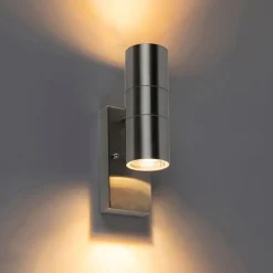 QAZQA Buiten wandlamp staal 2-lichts IP44 met schemersensor - Duo