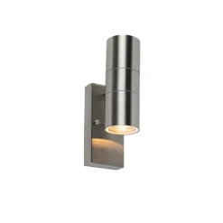 QAZQA Buiten wandlamp staal 2-lichts IP44 met schemersensor - Duo
