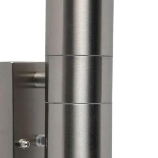 QAZQA Buiten wandlamp staal 2-lichts IP44 met schemersensor - Duo