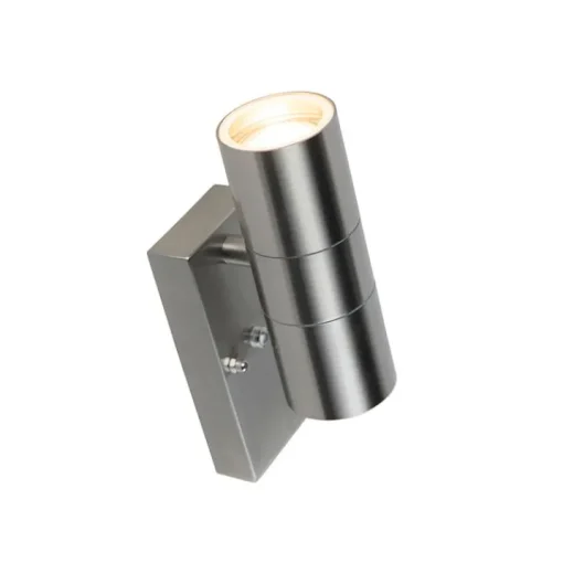 QAZQA Buiten wandlamp staal 2-lichts IP44 met schemersensor - Duo