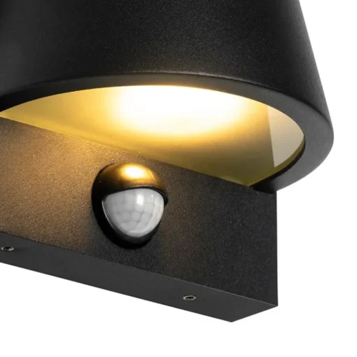 QAZQA Buiten wandlamp zwart IP44 met bewegingsmelder - Femke