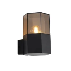 QAZQA Buiten wandlamp zwart met smoke glas zeshoek IP44 - Denmark