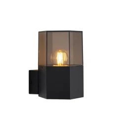 QAZQA Buiten wandlamp zwart met smoke glas zeshoek IP44 - Denmark