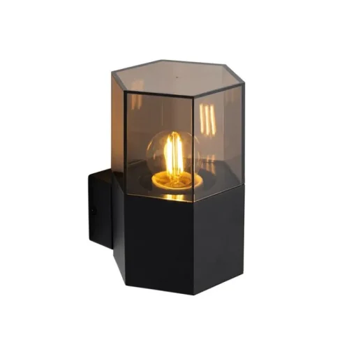 QAZQA Buiten wandlamp zwart met smoke glas zeshoek IP44 - Denmark
