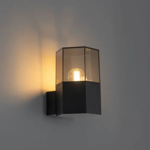 QAZQA Buiten wandlamp zwart met smoke glas zeshoek IP44 - Denmark