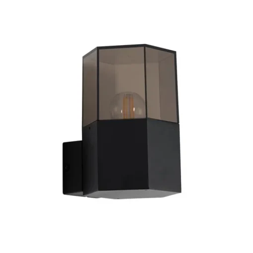 QAZQA Buiten wandlamp zwart met smoke glas zeshoek IP44 - Denmark