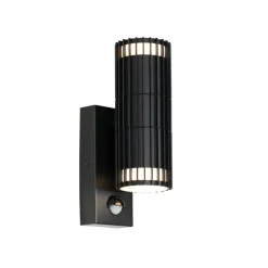 QAZQA Buiten wandlamp zwart met bewegingssensor 2-lichts - Boris