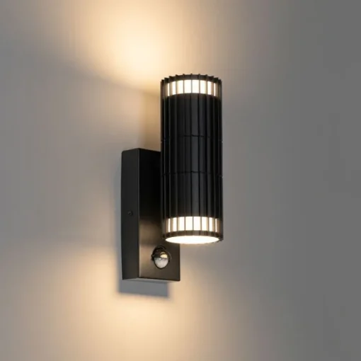 QAZQA Buiten wandlamp zwart met bewegingssensor 2-lichts - Boris