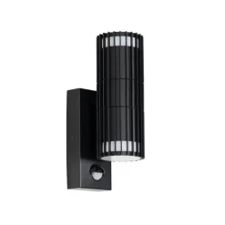 QAZQA Buiten wandlamp zwart met bewegingssensor 2-lichts - Boris