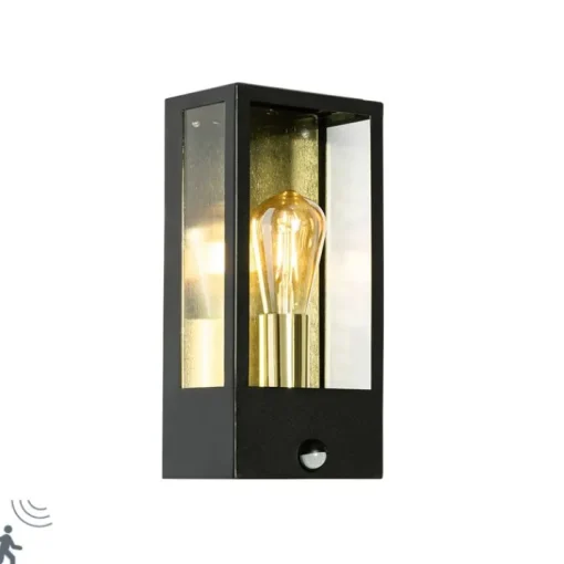 QAZQA Buiten wandlamp zwart met goud en bewegingsmelder - Rotterdam