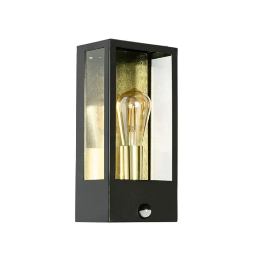 QAZQA Buiten wandlamp zwart met goud en bewegingsmelder - Rotterdam