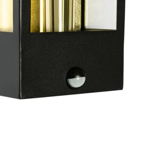 QAZQA Buiten wandlamp zwart met goud en bewegingsmelder - Rotterdam